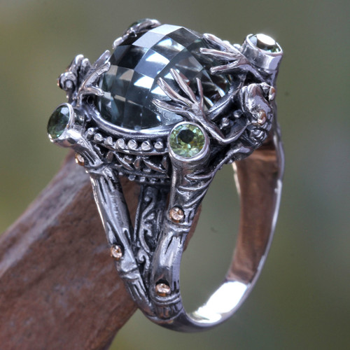 Sterling Silver and Prasiolite Cocktail Ring from Indonesia 'Tropical Frog'