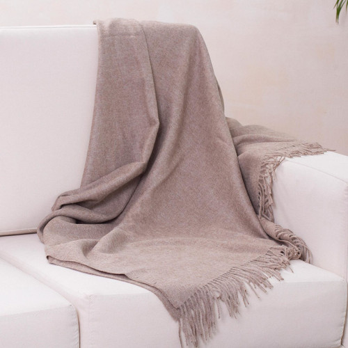 Hand Crafted Alpaca Wool Solid Throw 'Cozy Light Brown'