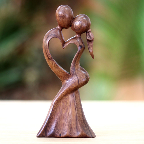 Romantic Wood Sculpture from Indonesia 'Love's Kiss'