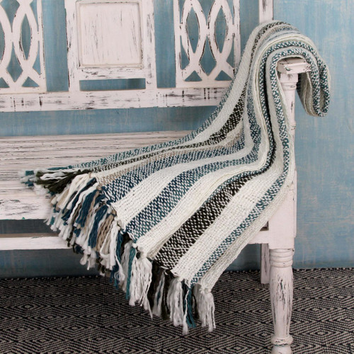 Indian Striped Throw Blanket 'Teal Kiss'