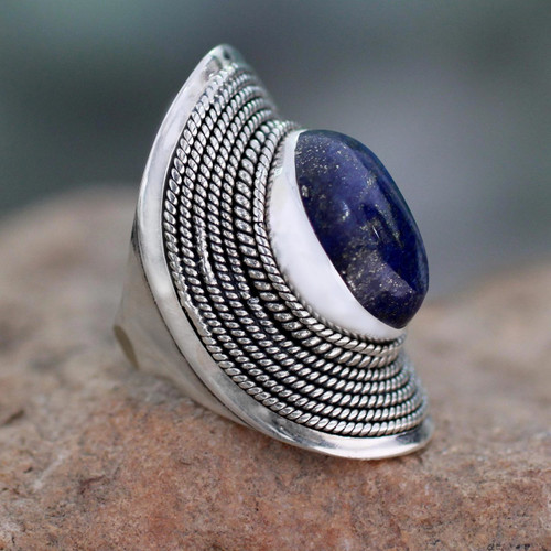Sterling Silver Lapis Lazuli Ring from India 'Jaipur Blue'