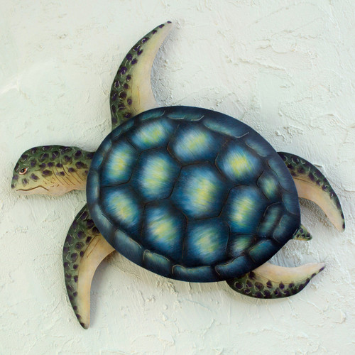 Handmade Green Turtle Wall Sculpture 'Sea Turtle'