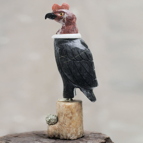 Handcrafted Andean Gemstone Bird Sculpture 'Andean Condor'