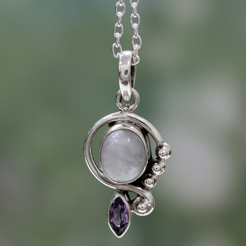 Rainbow Moonstone Handcrafted Amethyst Silver Necklace 'Yours Forever'