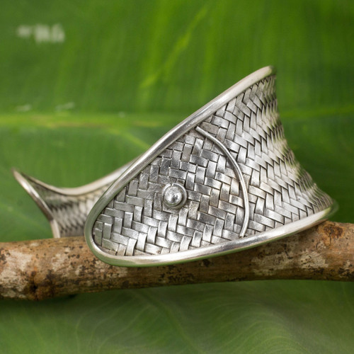 Handmade Silver Fish Shape Cuff Bracelet Hill Tribe Jewelry 'The Wide Fish'