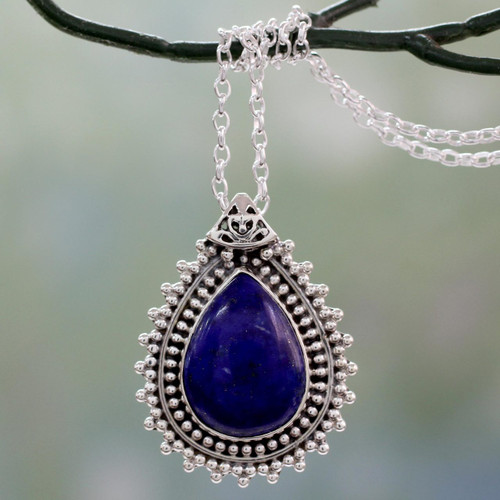 Lapis Lazuli Necklace from India Crafted with 925 Silver 'Blue Antiquity'