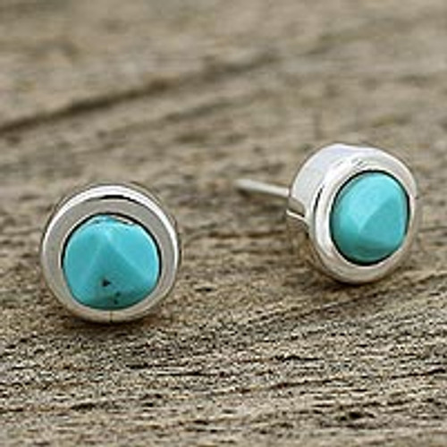 Sterling Silver and Turquoise Stud Earrings from Mexico 'Mayan Heritage'