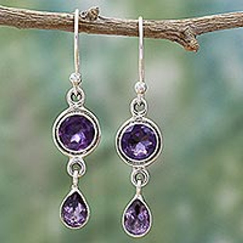 Faceted Amethyst and Sterling Silver Dangle Earrings 'Lilac Droplets'