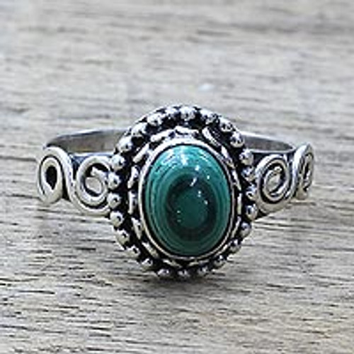 Artisan Designed Sterling Silver and Malachite Cocktail Ring 'Hypnotic Forest'
