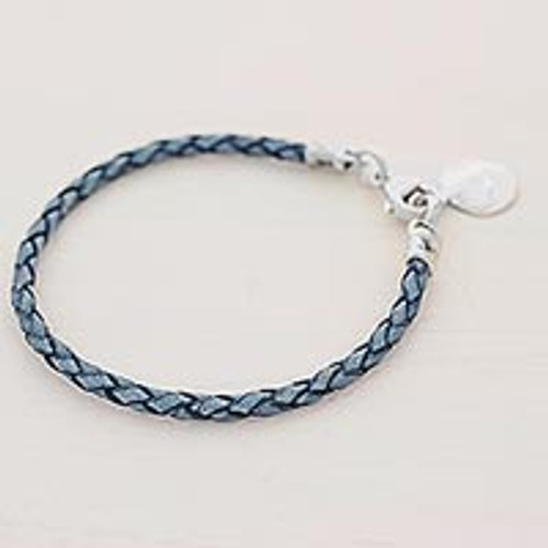 999 Silver Blue Leather Charm Wristband Bracelet Guatemala 'Walk of Life in Blue'