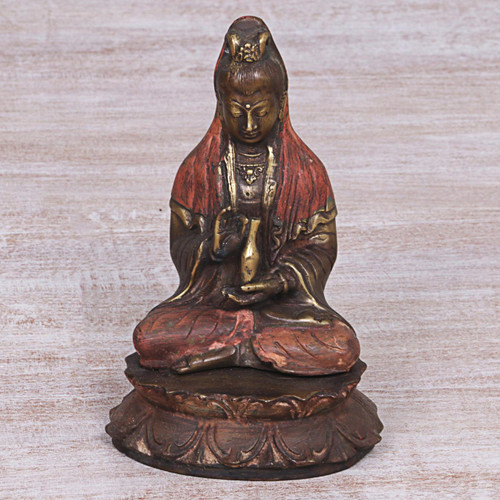 Bronze Sculpture of Buddha Kuan from Indonesia 'Sitting Kuan'