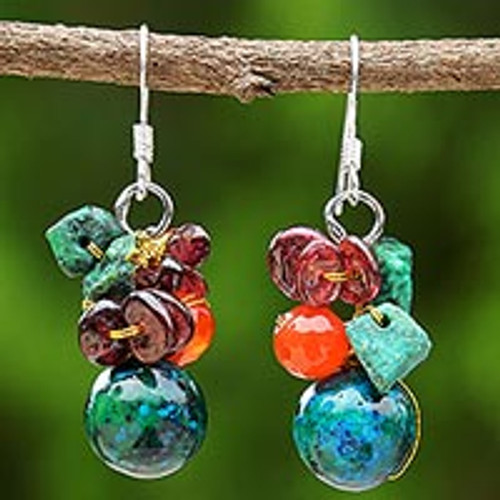 Beaded Dangle Earrings with Garnet and Carnelian 'Tropical Oasis'