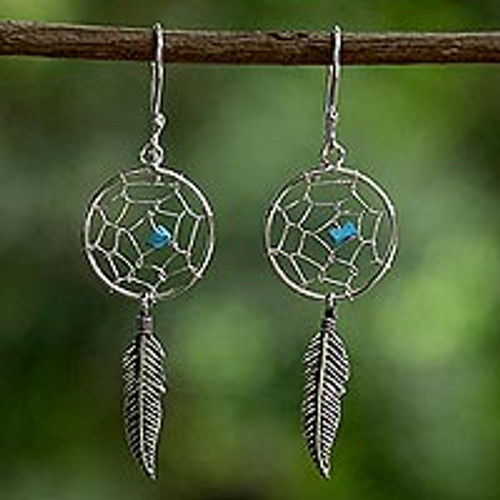 Sterling Silver Dream Catcher Dangle Earrings from Thailand 'Catching a Dream'