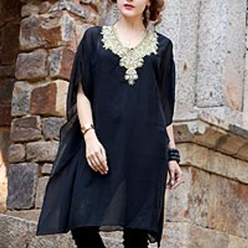 Black Hand Embroidered and Embellished Caftan from India 'Arabian Beauty'