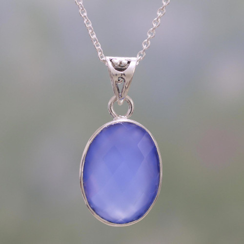 Eight Carat Chalcedony and Sterling Silver Pendant Necklace 'Blue Serenity'
