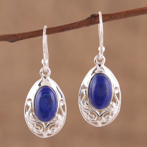 Lapis Lazuli and Sterling Silver Dangle Earrings 'Deepest Desire'