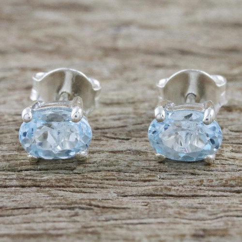 Classic Blue Topaz Stud Earrings from Thailand 'Everlasting Blue'