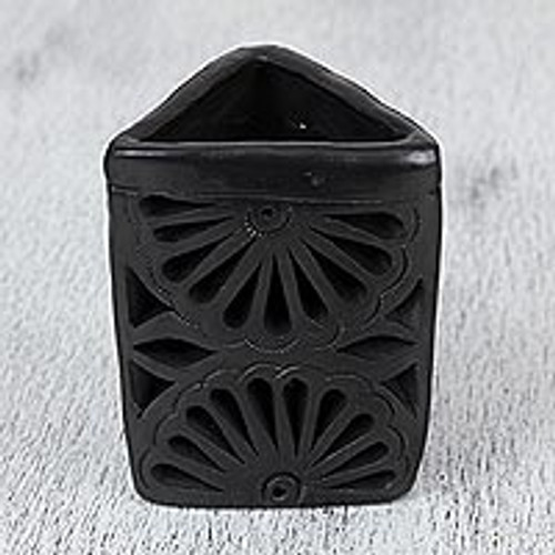 Oaxaca Barro Negro Ceramic Triangular Pencil Holder 'Oaxacan Midnight'