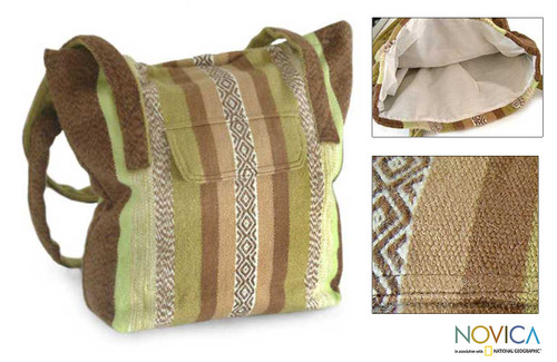 Alpaca Blend Tote Handbag from Peru 'Green Fields'