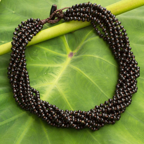 Dark Brown Torsade Necklace Wood Beaded Jewelry 'Chiang Rai Belle'