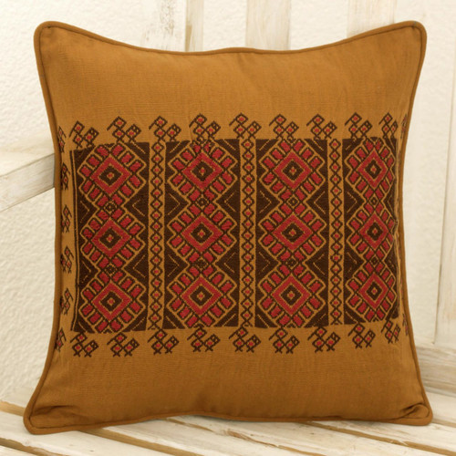 Chili Suns Chocolate Birds on Cinnamon Cotton Cushion Cover 'Mountain Sun'