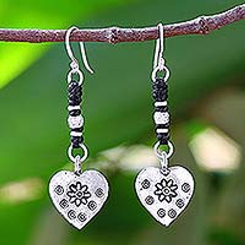 Handcrafted Silver Heart Earrings 'Tribal Hearts'