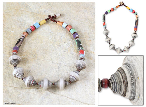 Handmade Recycled Paper Beaded Necklace 'Easy Spirit'