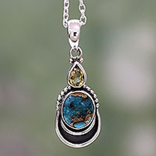 Silver Necklace with Citrine and Composite Turquoise 'Eternal Allure'