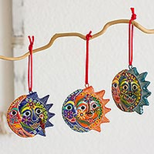 Six Colorful Handcrafted Ceramic Eclipse Ornaments 'Flower Eclipse'