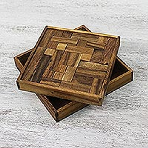 Handcrafted Square Wood Geometric Puzzle from Thailand 'Geometry Game'