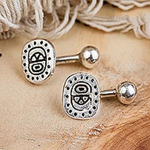 Handcrafted Sterling Silver Cufflinks from Mexico 'Ancient Era'