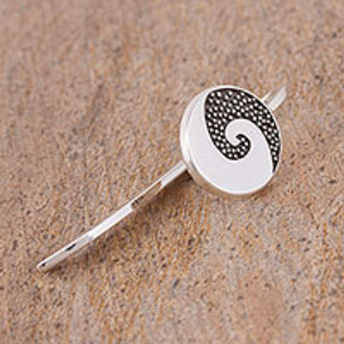 Spiral Motif Sterling Silver Bookmark from Mexico 'Wave of Stories'