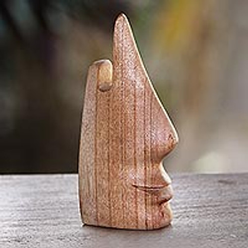 Whimsical Brown Hand Carved Wood Face Eyeglasses Holder 'Nosing Around'
