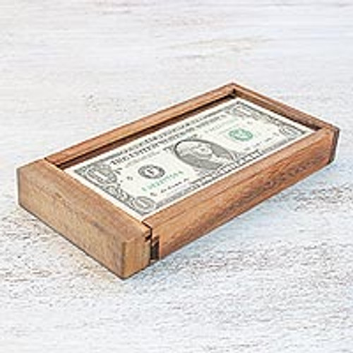 Handmade Raintree Wood Money Puzzle from Thailand 'Magic ATM'