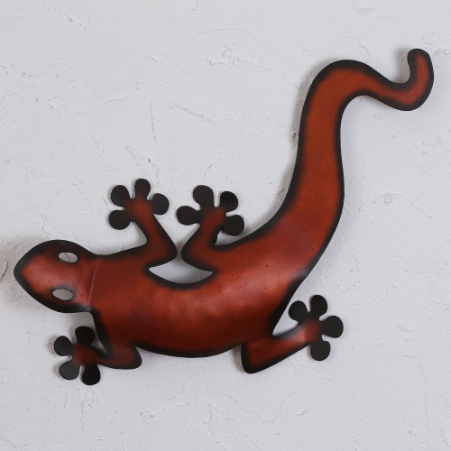 Handcrafted Steel Wall Sculpture of a Lizard from Mexico 'Agile Lizard'