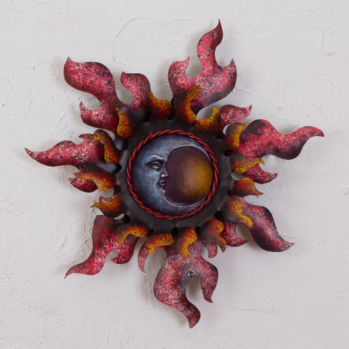 Crescent Moon Steel Wall Sculpture in Red from Mexico 'Beautiful Eclipse'