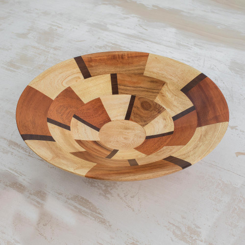 Handmade Wood Serving Bowl from Guatemala 'Wheels'
