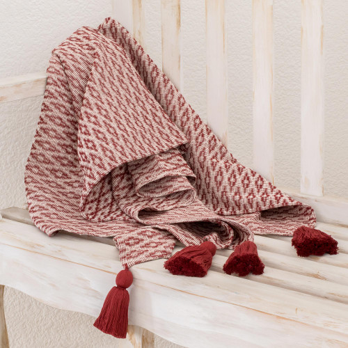 Rhombus Motif Cotton Throw in Chili and Eggshell 'Rhombus Fascination'