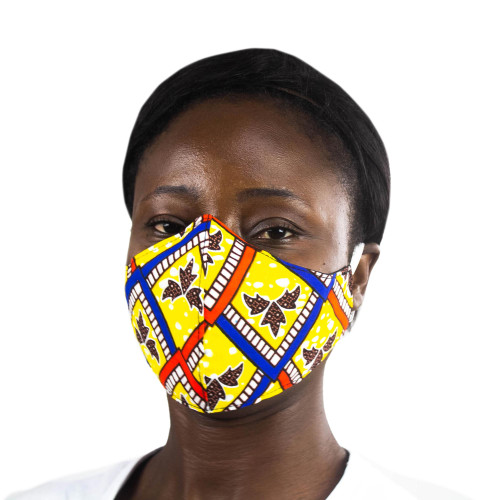 Colorful African Print Fleur de Lis Cotton Face Mask 'Ghanaian Blossom'