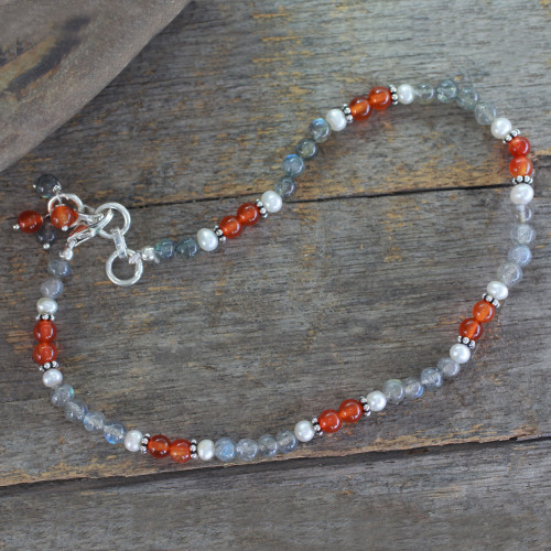 Labradorite and carnelian anklet 'Delhi Dusk'