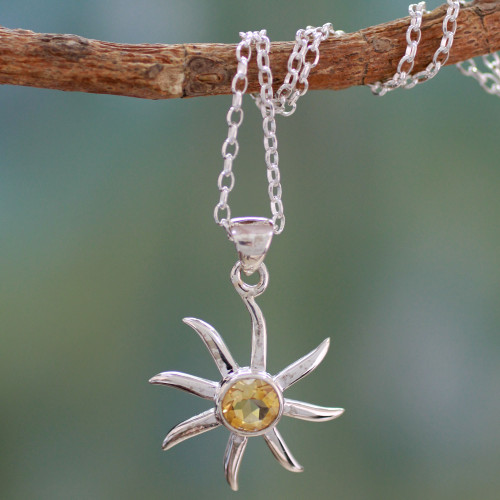 Citrine and Sterling Silver Necklace from India Jewelry 'Golden Sun'