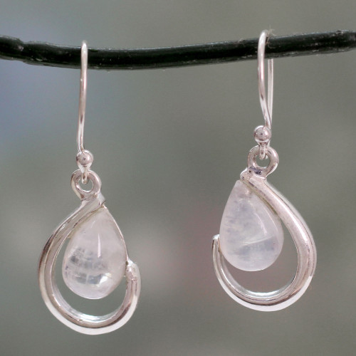 India Handcrafted Rainbow Moonstone Earrings 'Sublime Symmetry'