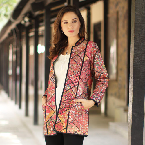 Printed Cotton Jacket with Various Motifs from India 'Blissful Variety'