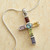 Handmade Multigem Cross Sterling Silver Religious Choker 'Colorful Cross'