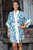 Blue Silk Screen Print Tropical Hibiscus Women's Robe 'Floral Kimono' Blue Silk Screen Print Tropical Hibiscus Women's Robe 'Floral Kimono'