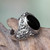 Handcrafted Onyx and Sterling Silver Om Ring for Men 'Black Om Kara'