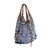 Leather Accent Cotton Blend Hobo Bag in Lapis and White 'Lapis Geometry'