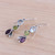 Blue Topaz Peridot Amethyst Sterling Silver Dangle Earrings 'Shimmering Alliance'