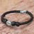 Sterling Silver Leather Cuff Bracelet in Black Indonesia 'Bali Dream' Sterling Silver Leather Cuff Bracelet in Black Indonesia 'Bali Dream'