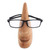 Whimsical Brown Hand Carved Wood Face Eyeglasses Holder 'Nosing Around'